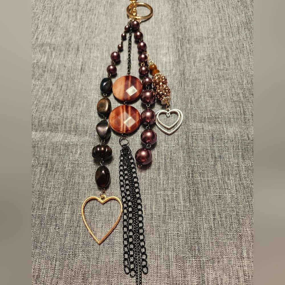 Purse Charm Key Chain Recycled & New Materials Handmade- Brown/Black/Bronze